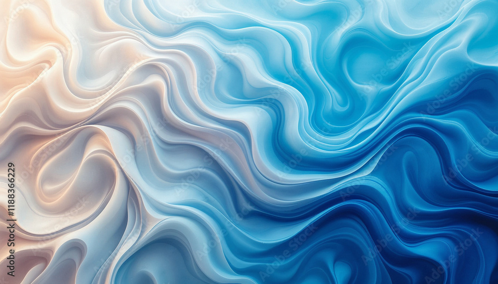 Poster fluid waves of blue and cream swirling together in a mesmerizing abstract pattern