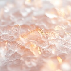 Close-up of ice textures with glowing highlights, abstract frozen composition in winter tones, cold and crystalline aesthetic.