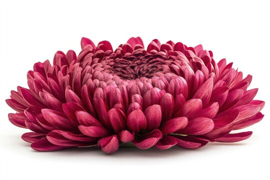 A high-resolution macro photograph of a vibrant chrysanthemum bloom with fine petal details, isolated on a white background.