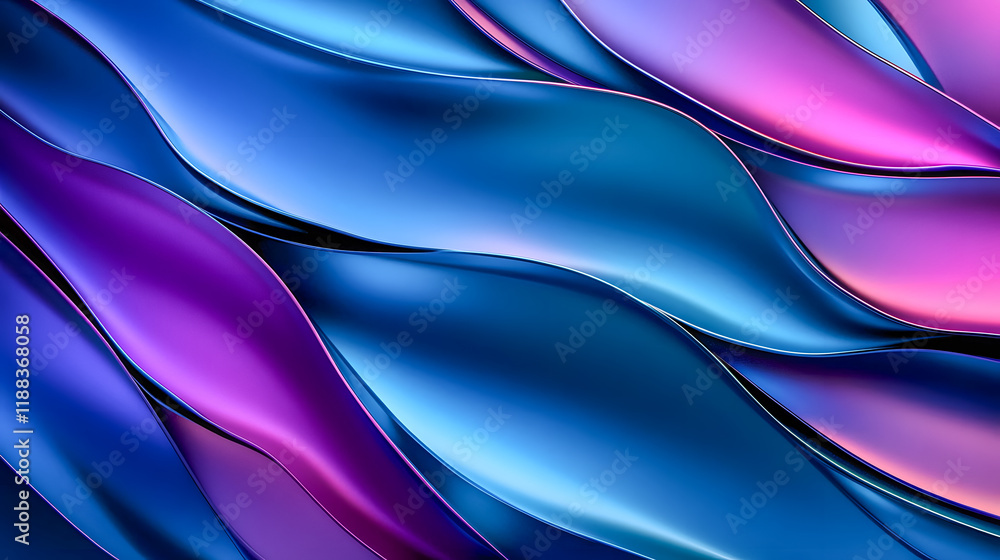 Poster abstract flowing waves of vibrant purple and blue hues, creating a dynamic and mesmerizing visual te