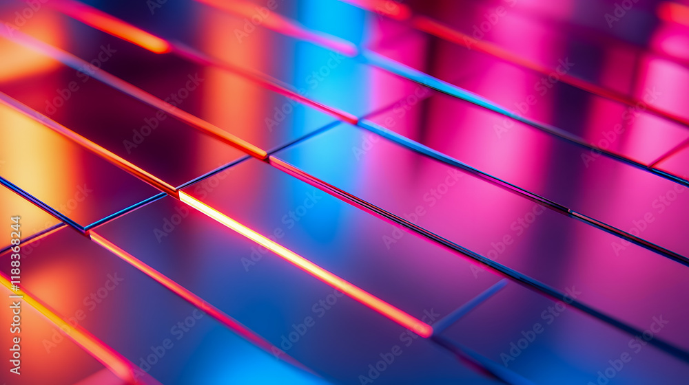 Poster vibrant colorful patterns of abstract lines with reflections and light gradients on smooth surface