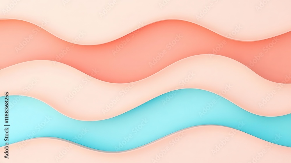Poster abstract depiction of ocean waves, glowing turquoise lines shimmering against a gradient sunset back