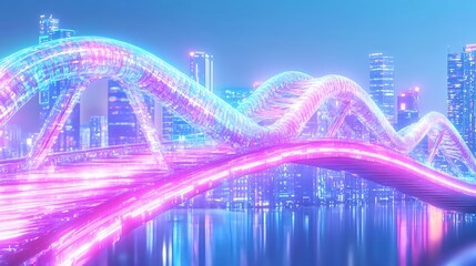neon dna bridge futuristic cityscape - cyberpunk aesthetics