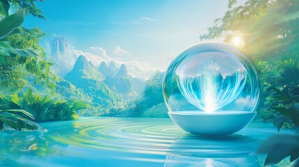 serene aqua sphere in tropical paradise - biophilic design (nature .
