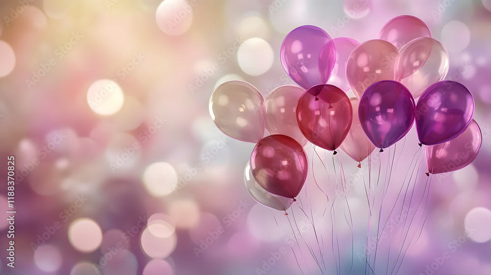 Poster colorful balloons with soft bokeh background creating a joyful and celebratory atmosphere for variou