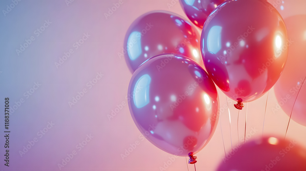 Poster festive pink balloons floating against a soft colored background creating a cheerful and joyful atmo