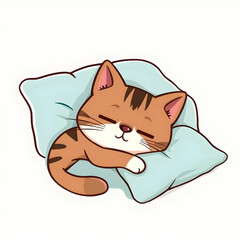 Fototapeta premium Cute Cat Sleeping With Pillow And Blanket Cartoon Vector Icon Illustration Animal Nature Icon Concept Isolated Premium Vector Flat Cartoon Style