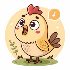 cute chicken crowing cartoon vector icon illustration