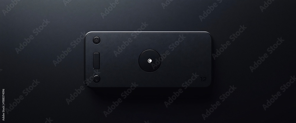 Poster top view of a black smartphone on a dark surface.