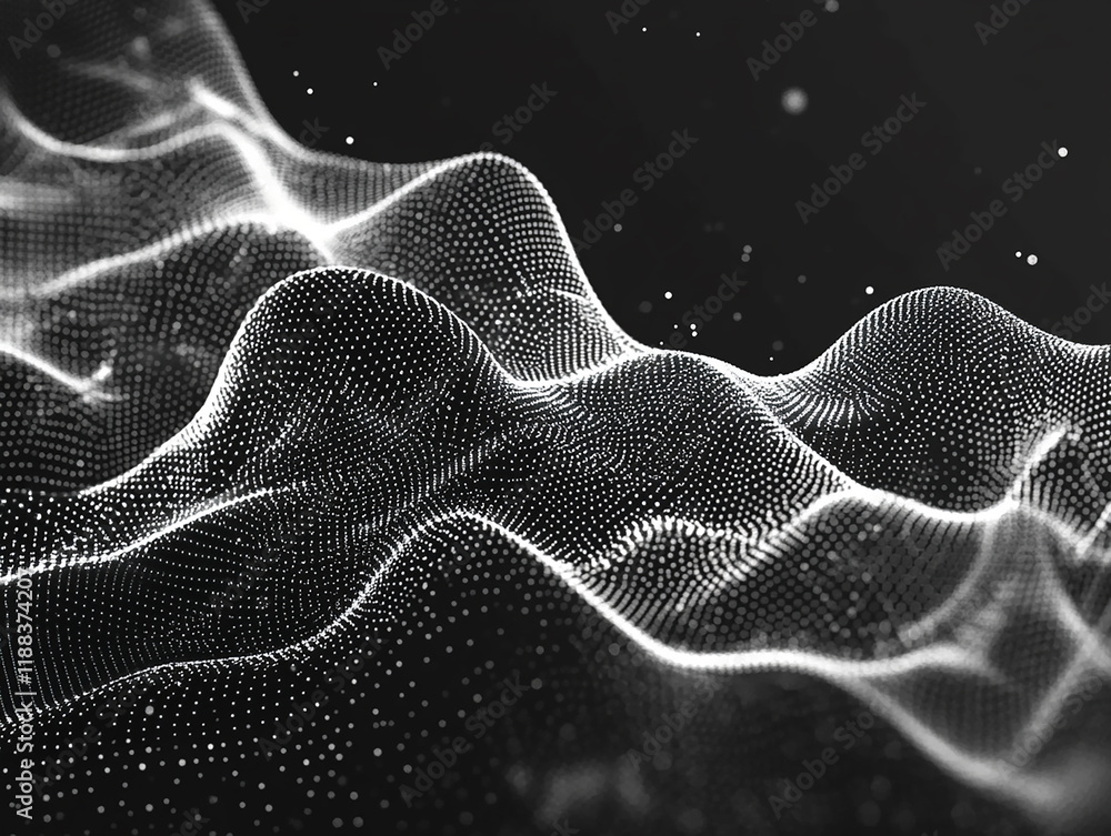 Poster dynamic wave patterns in monochrome abstract digital art virtual environment high-resolution concept