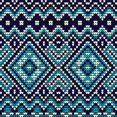 Embroidered as a border The main shape is a light blue square. Seamless pattern. Design for clothing, scarves, fully knitted.