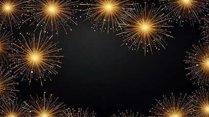 Naklejka premium Firework border background, gold fireworks frame with stars and sparkles, firework banner