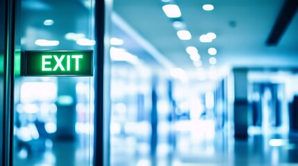 Open door with exit sign, symbolizing the freedom and opportunity to leave behind the past and embrace new beginnings, encouraging a sense of liberation and forward movement.