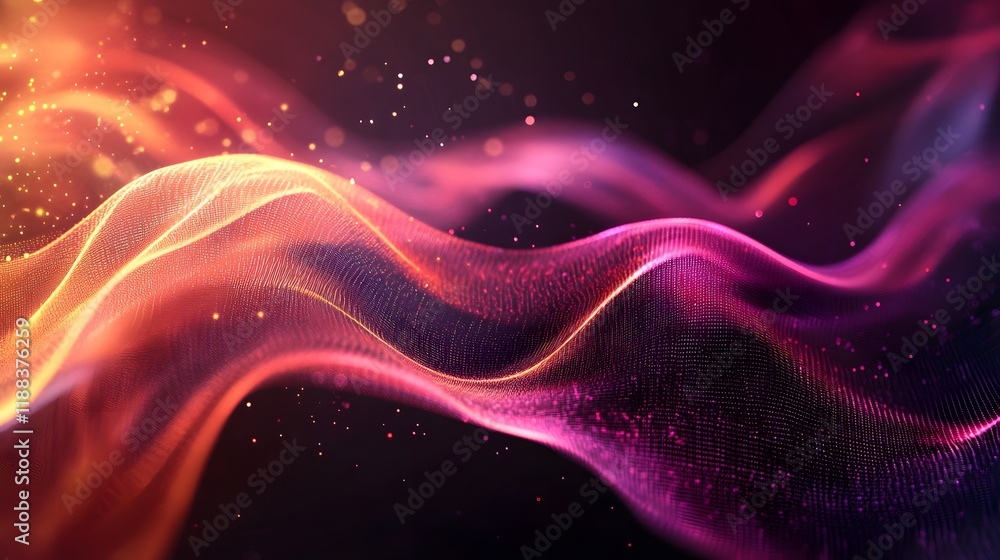 Poster abstract red and pink wave particle flow design