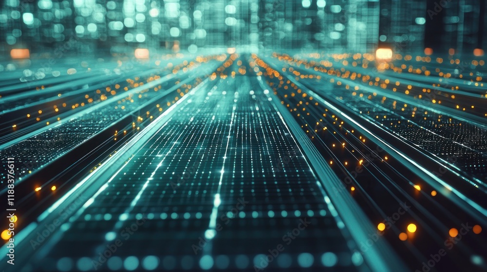 Poster abstract digital highway: a futuristic data network visualization