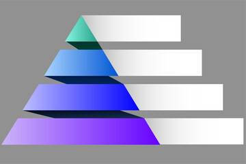 Infographic statistical hierarchical illustration of purple with blue and green triangle divided, Pyramid shape four layers for presenting business ideas or disparity and statistical