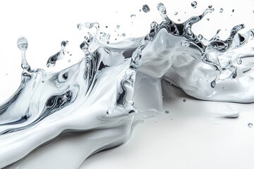 A dynamic splash of black and white liquid, showcasing fluid motion and texture.