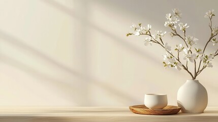 Delicate Pastel Yellow Wallpaper with Blossoms and Minimalist Decor