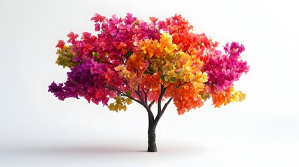 A vibrant bougainvillea tree displays a spectrum of colors
