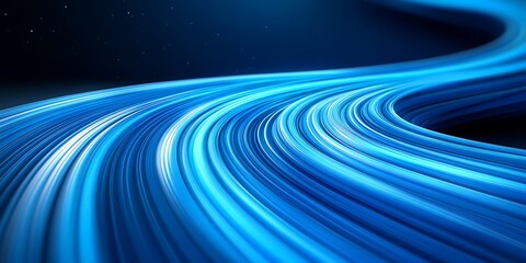 Abstract blue light trails curve, dark background, speed, motion