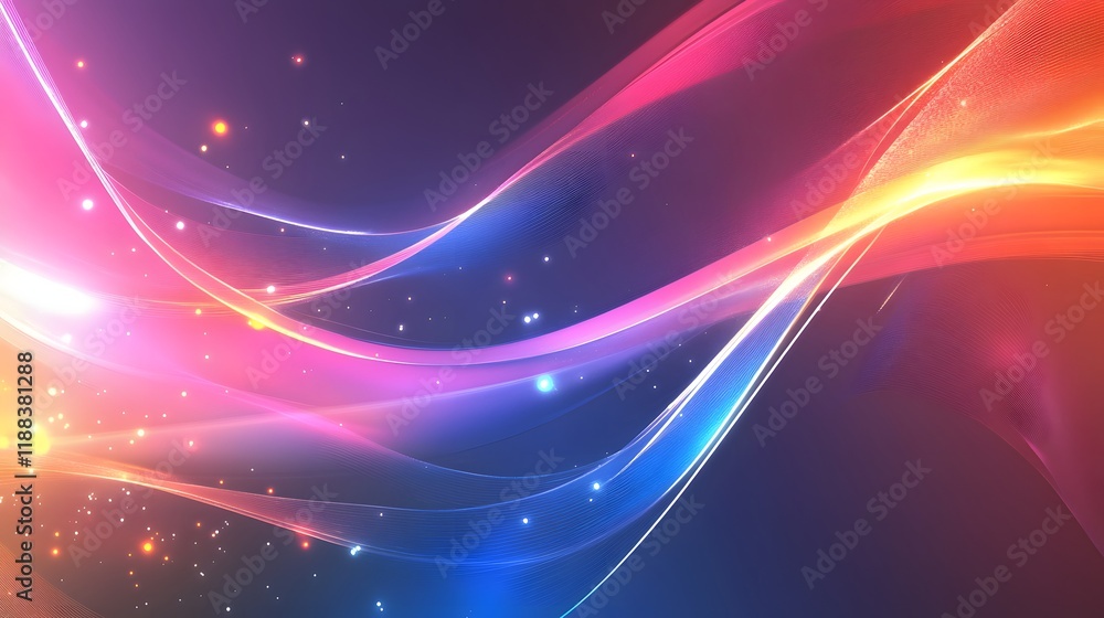 Poster abstract colorful waves with glowing particles background