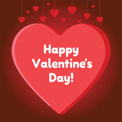 Red heart graphic with text Happy Valentine's Day surrounded by hanging hearts, symbolizing love and romance, perfect for Valentine's Day celebrations.