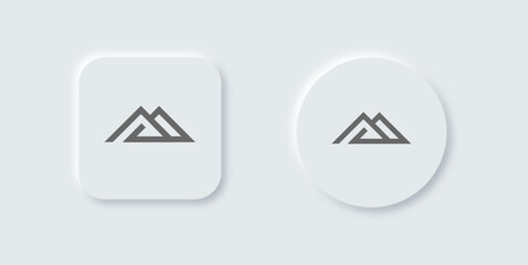 Mountain line icon in neomorphic design style. Adventure signs vector illustration.
