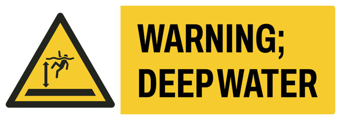 ISO warning safety signs uppercase text_warning ; deep water_landscape size 1/2 a4,a3,a2,a1 	
