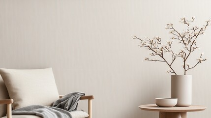 Soothing Pastel Cream Wallpaper in Minimalist Interior Setting