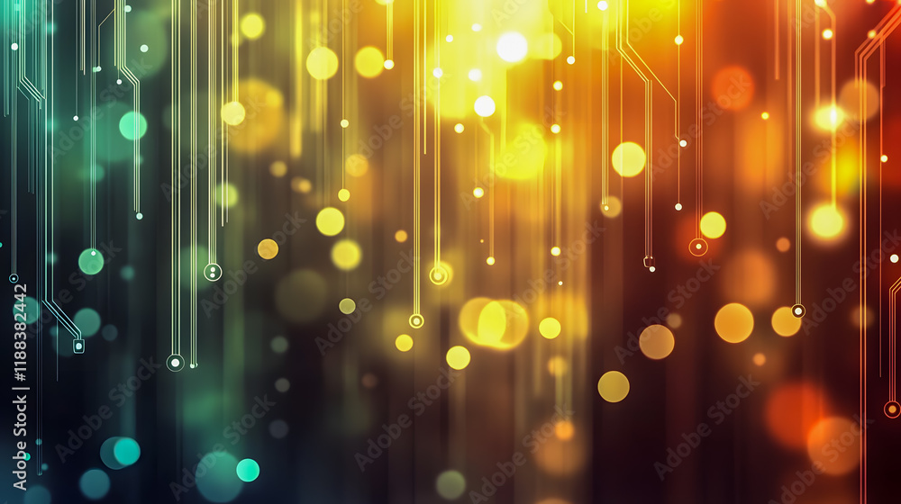 Poster abstract digital background with glowing circuits, colorful bokeh lights, and a vibrant gradient des