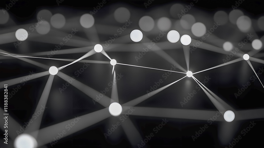 Poster abstract network structure with connected nodes and lines, representing data analysis, communication