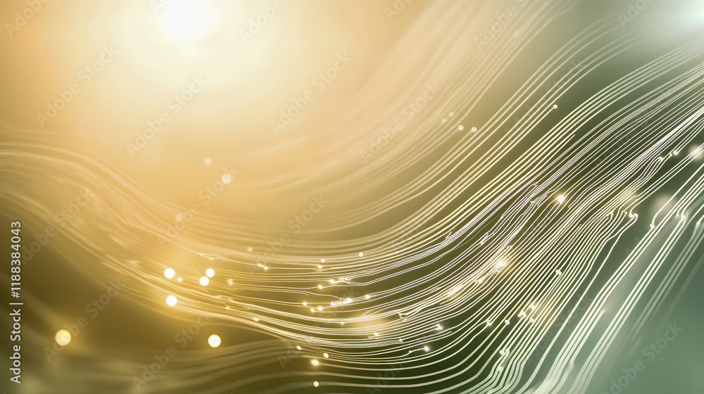 Poster beautiful abstract background with flowing lines and glowing particles showcasing a warm golden tone