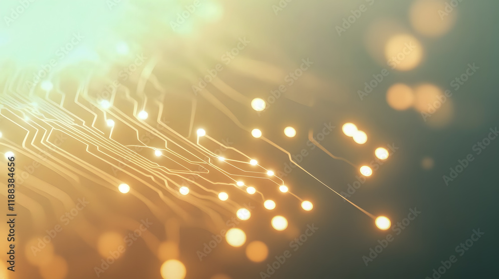 Poster abstract background with glowing circuit lines and bokeh effects for technology, innovation, and dig