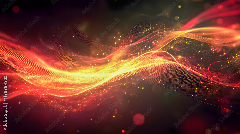 Poster abstract vibrant wave illustration with flowing light patterns and radiant colors creating a dynamic