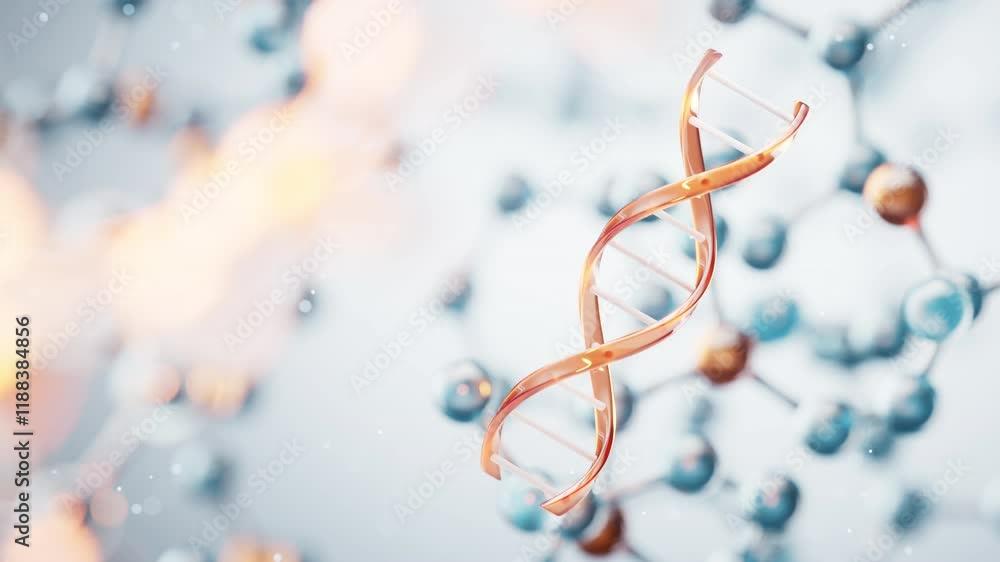 Poster dna structure with molecular background, 3d rendering.