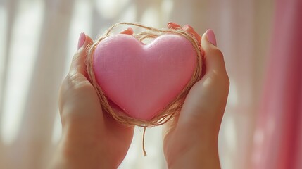 Heartfelt gesture of love indoor setting handheld heart soft light emotion