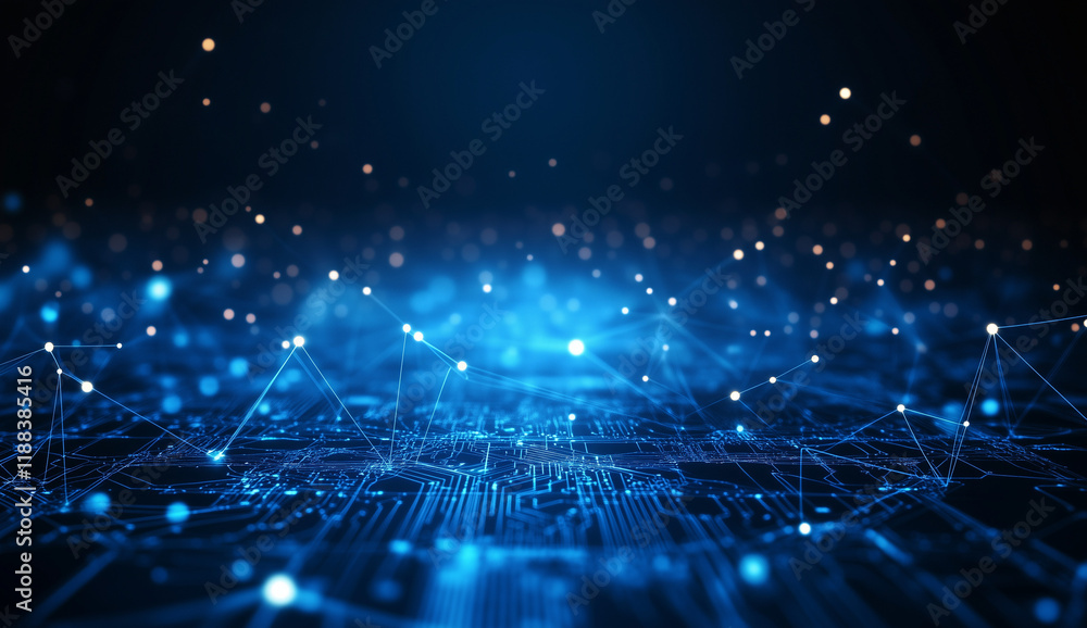 Aufkleber abstract blue circuit board background with glowing lights and a dark background. digital technology