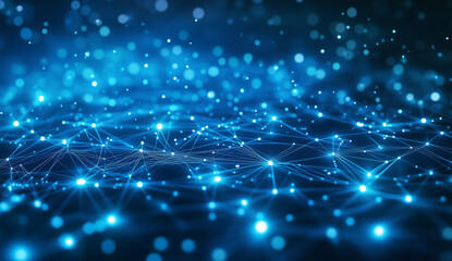 Abstract blue circuit board background with glowing lights and a dark background. Digital technology concept, big data connection, or digital transformation in the information age.