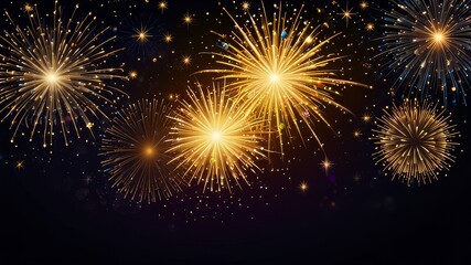 Naklejka premium Firework border background, gold fireworks frame with stars and sparkles, firework banner
