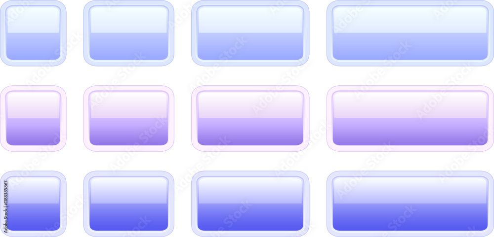 Aufkleber Buttons purple blue square and rectangle shapes collection, interesting navigation panel for website with shiny light buttons.