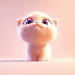 Charming 3D Illustration of a Curious Kitten with Big Eyes and Soft Fur