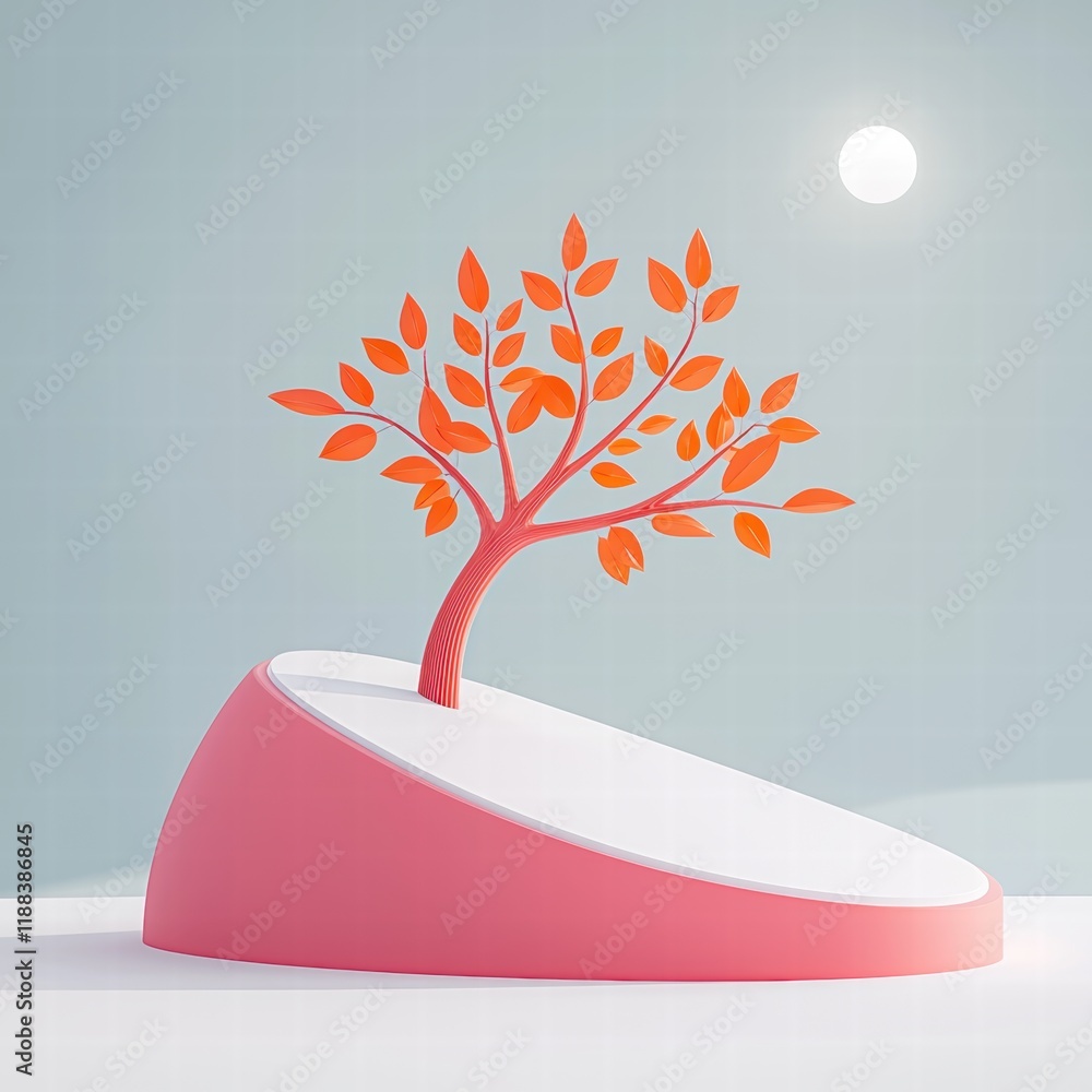 Poster artistic 3d representation of a stylized tree with soft colors and minimalist design