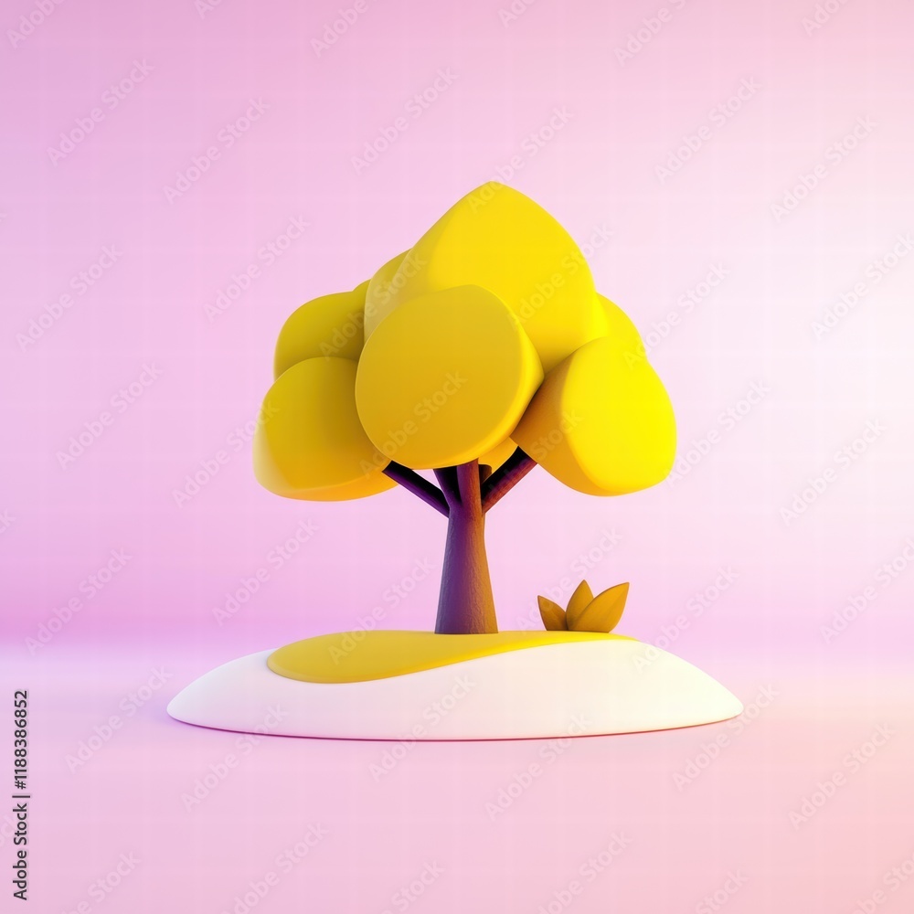 Poster peaceful 3d rendering of a single tree with vibrant yellow foliage against a soft background