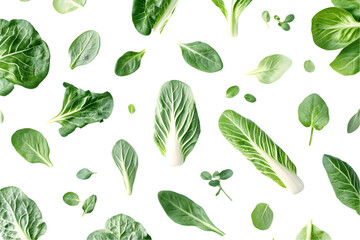 Bok Choy and Assorted Leafy Greens Isolated On A White Background, PNG Transparent
