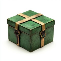 a closed green mystery box on white background