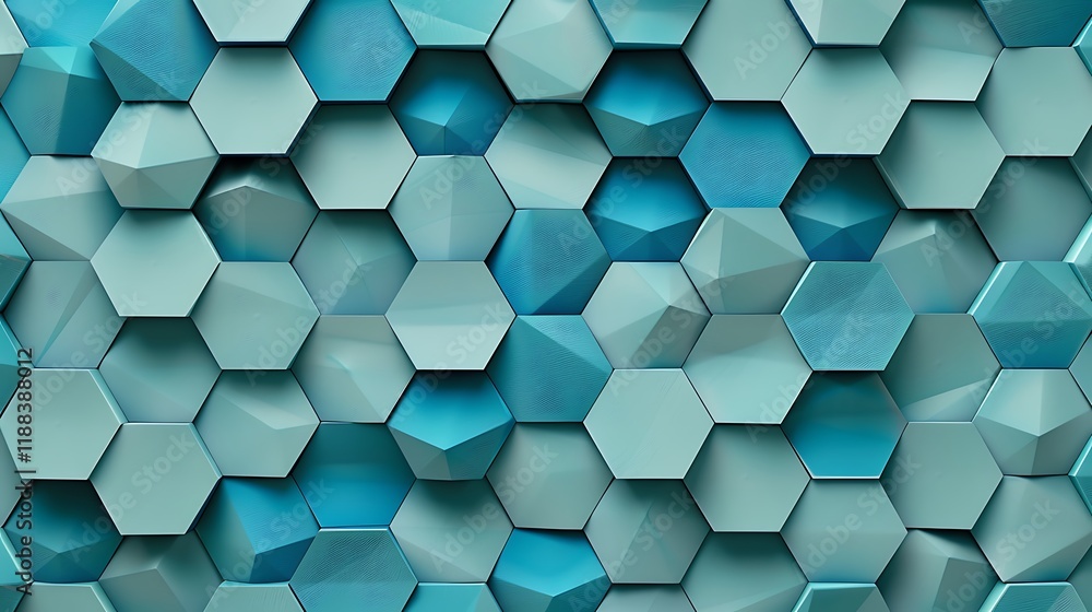 Poster a background featuring interlocking hexagons in varying shades of blue and green, creating a mesmeri