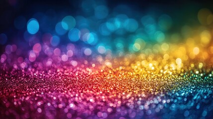 Rainbow glitter sparkles with bokeh background for festive designs.