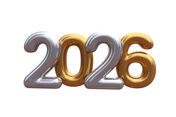 3D vector numbers 2026 in a gold color. Design object for New Year greeting cards, advertising banners. Metal numbers are bold and sleek, and with sharp edges. 3D element isolated on white