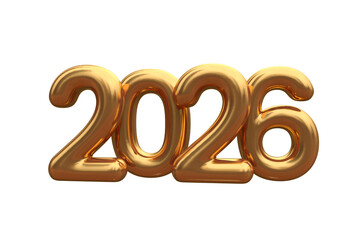 3D vector numbers 2026 in a gold color. Design object for New Year greeting cards, advertising banners. Metal numbers are bold and sleek, and with sharp edges. 3D element isolated on white
