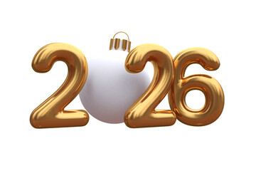 3D vector numbers 2026 in a gold color. Design object for New Year greeting cards, advertising banners. Metal numbers are bold and sleek, and with sharp edges. 3D element isolated on white